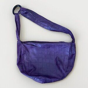 J&E New York PURPLE Hobo Slouchy Tote Shoulder Handbag Moc Croc Faux Leather 80s
